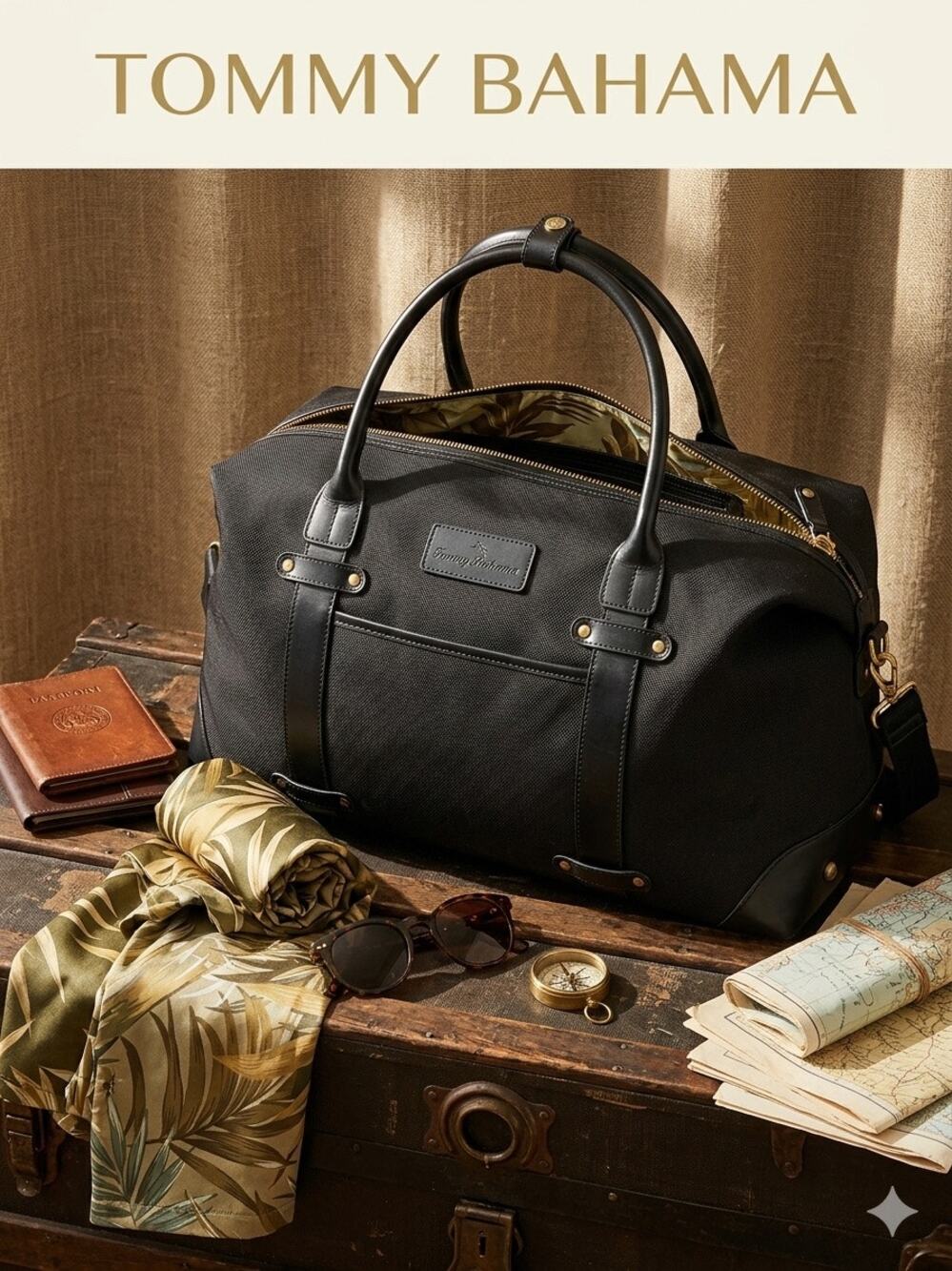 Tommy Bahama Black Ballistic Nylon Duffle Bag